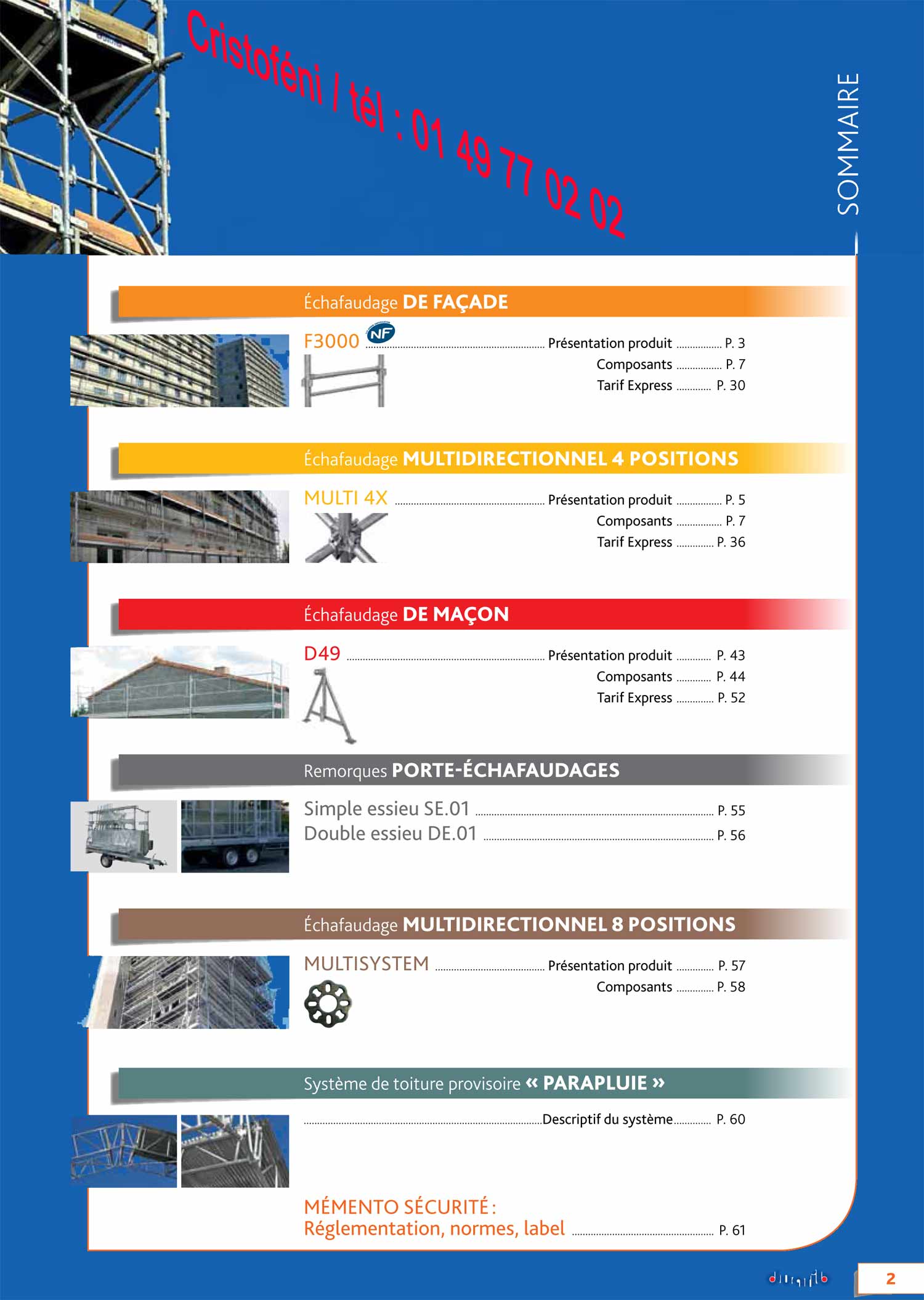 tableau  des echafaudages